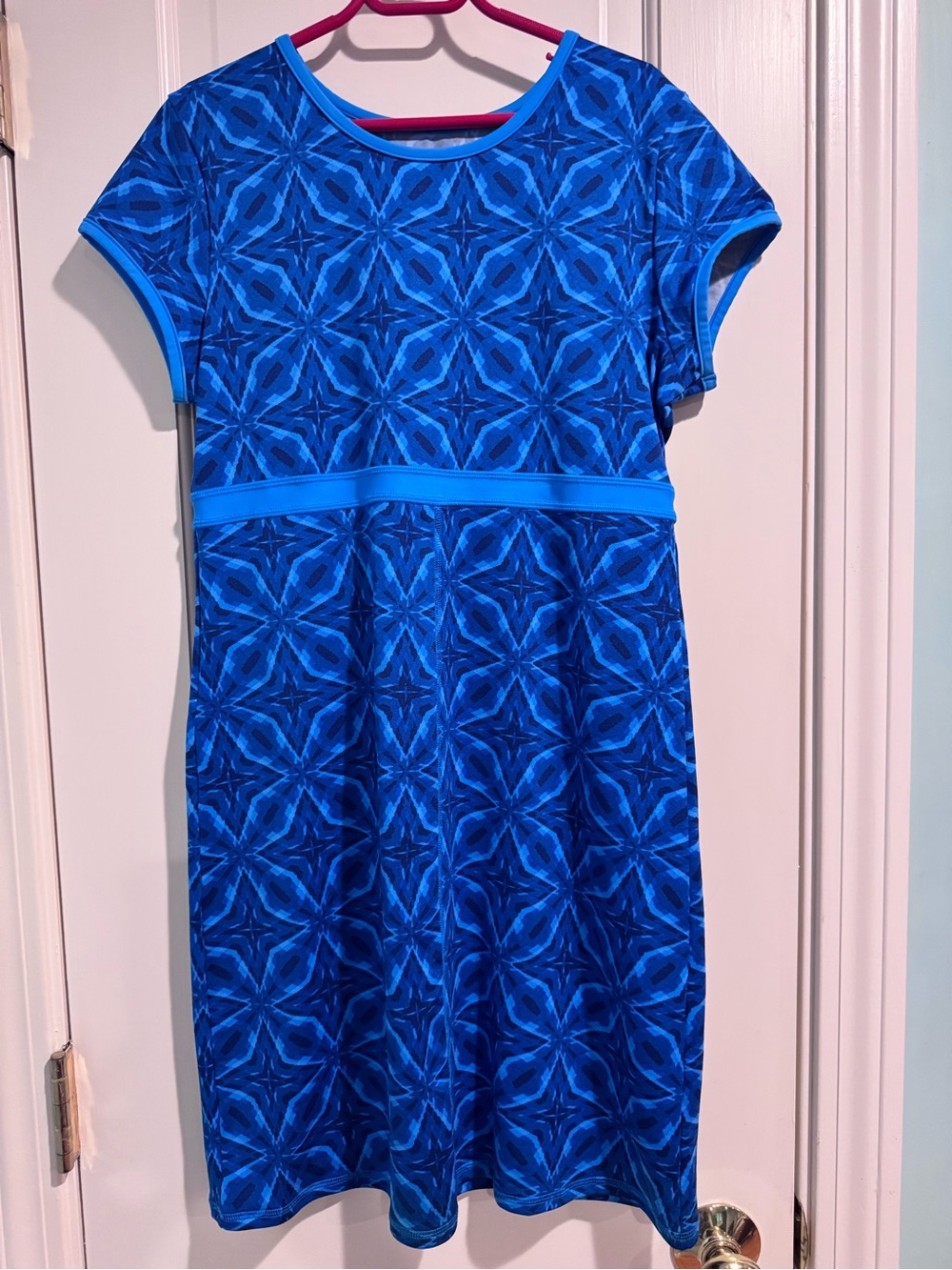LL Bean Girls Blue Patterned Short-Sleeve Dress, size girls 14.